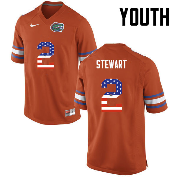 Youth Florida Gators #2 Brad Stewart College Football USA Flag Fashion Jerseys-Orange - Click Image to Close